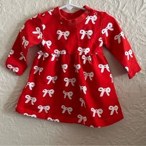 Hanna Andersson Baby Holiday Dress Red White Bow Organic French Terry 6-12 Month